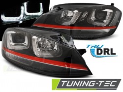 HEADLIGHTS U-LED LIGHT BLACK WITH RED LINE SPORT fits VW GOLF 7 12-17 