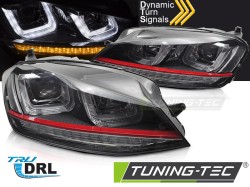 HEADLIGHTS LIGHT SEQ BLACK WITH RED LINE fits VW GOLF 7 13-17