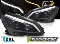 HEADLIGHTS TUBE LED GLOSSY BLACK SEQ DRL fits MERCEDES W204 11-14